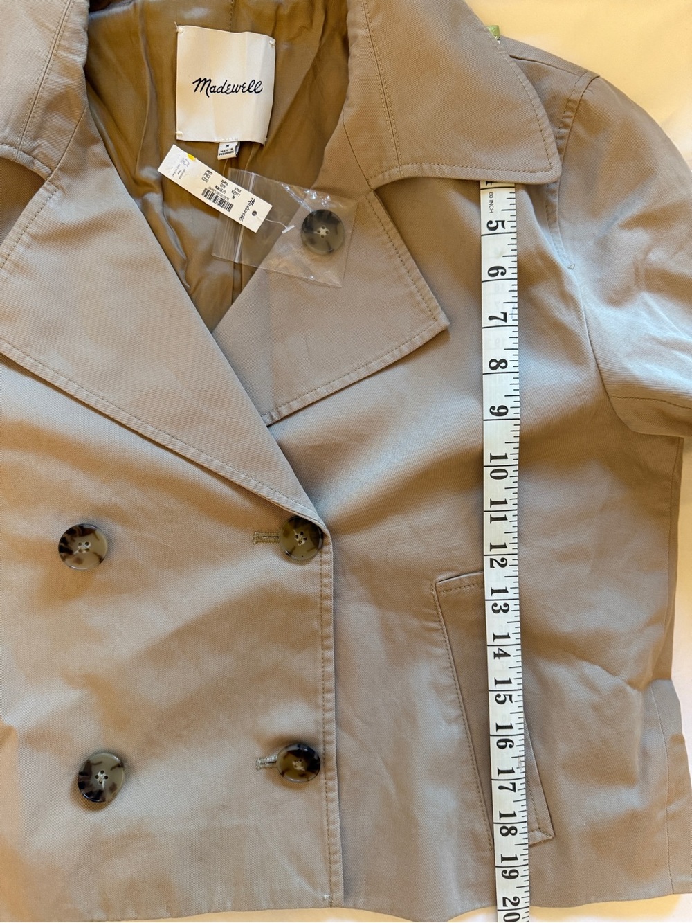 Madewell Cropped Trench Coat Beige / Coastal Dune Size Medium NWT NZ511 - Picture 11 of 14